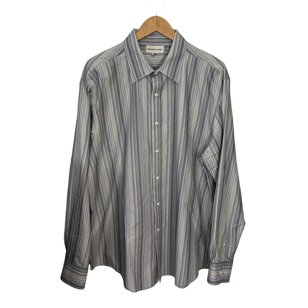 Pronto Uomo Dress Shirt‎ XXL 2XL Mens Button Up Stripes Long Sleeve Business